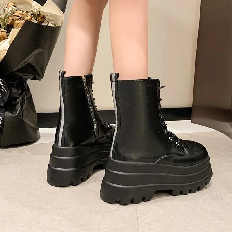 Módní Dámské Boty 2024 Boční Zip Dámské Kozačky Módní Přední Šněrovací Moderní Kozačky Dámské Nové Velké boty na platformě do půli lýtek