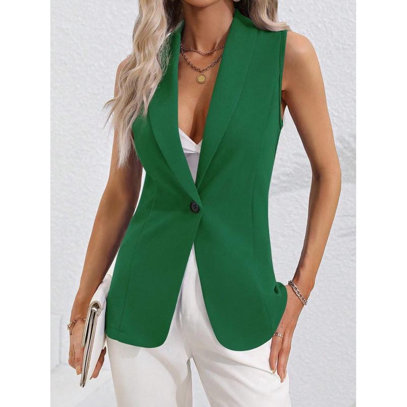 

2026 Women s Green Fruit Collar Sleeveless Round Neck Cardigan Suit Jacket S