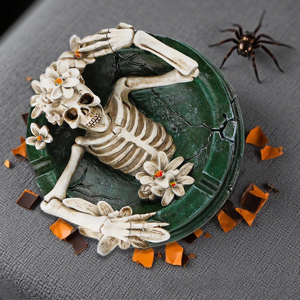 Creative Resin Skull Ashtray Ash Holder Storage Tray Desktop Decoration Ornament Festival Gift Halloween Spooky Skeleton Room Decor