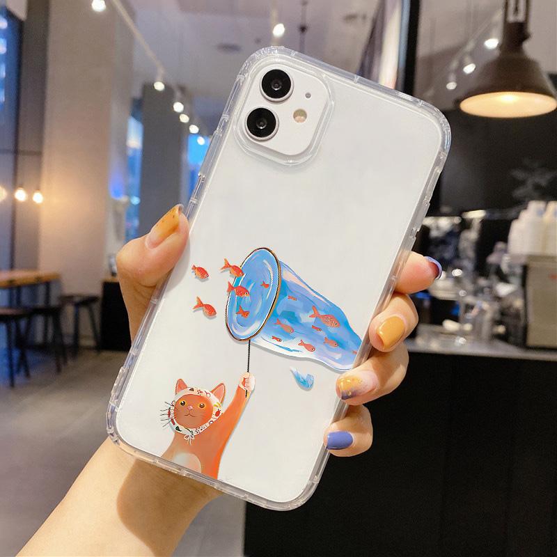 Cute Kawaii Cat Dog Sticker Phone Case for iPhone 17 16 15 14 13 12 11 Pro Max Plus Korean Style Shockproof Clear Soft TPU Cover