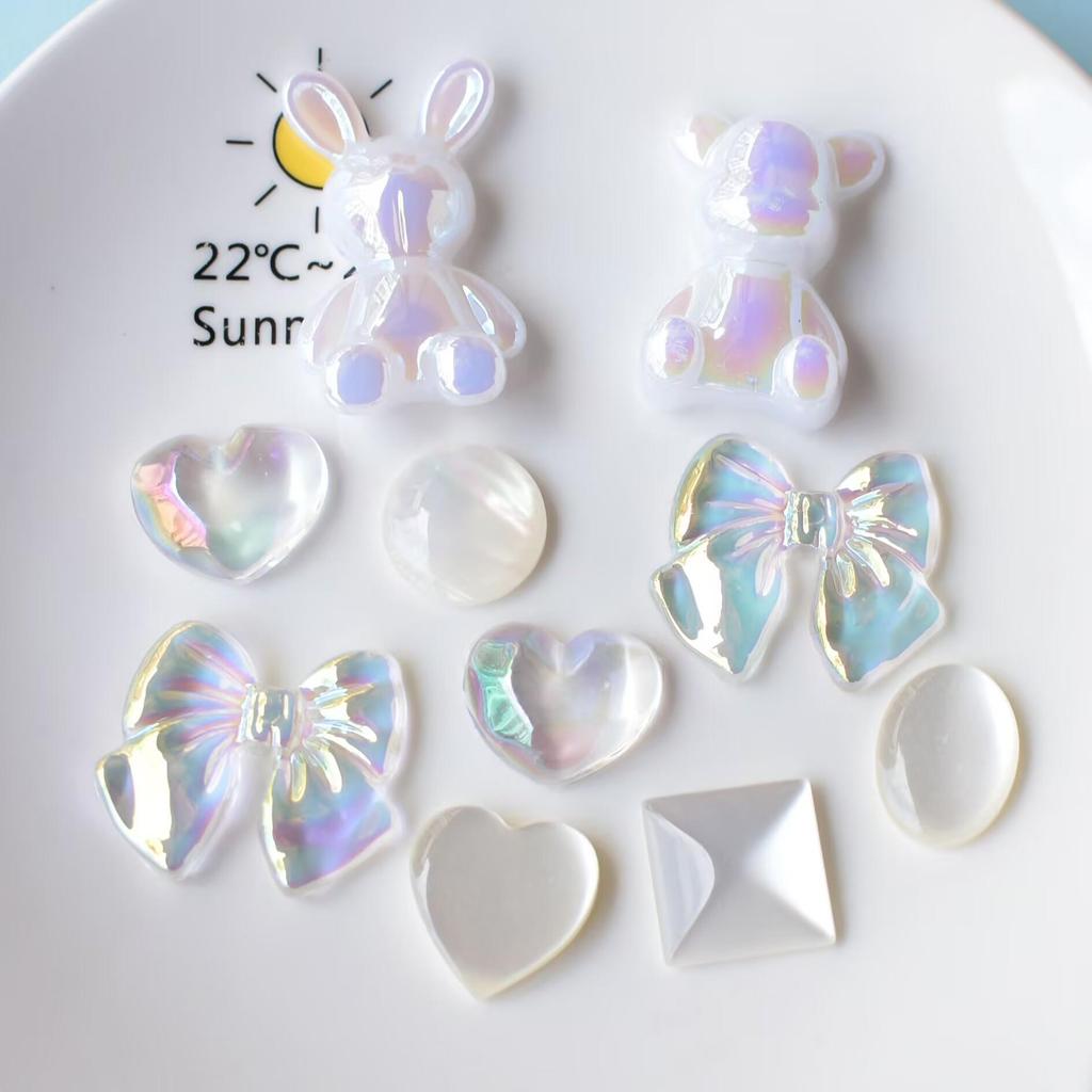 Iridescent Crystal Bear-Rabbit Clog Buckle: Cute Detachable Cartoon Shoe Decoration