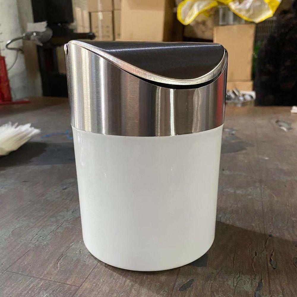 Rust-proof Mini Flip Trash Can Dust-proof Creative Storage Bin Desktop Trash Can  Dormitory