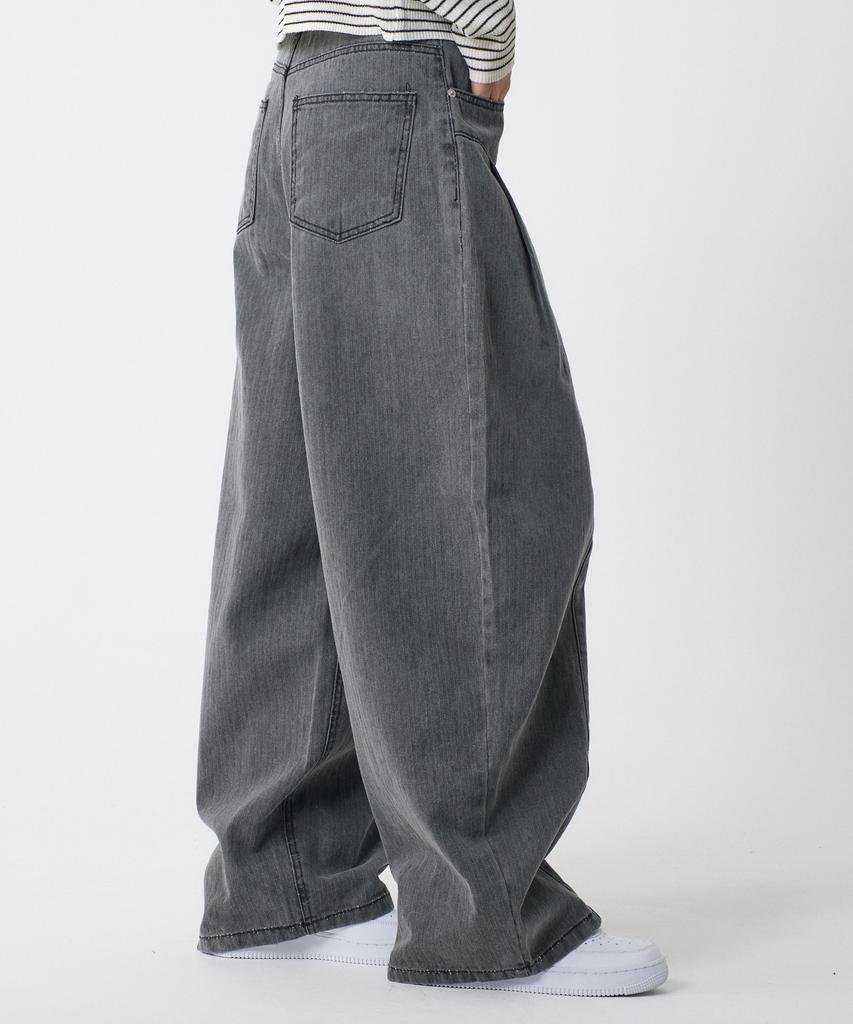 UNKNOWN PLANET Side Cut Tuck Pleat Wide Pigment Cotton Pants Gray