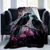1PC Custom Name Ravens Roses Fantasy Art Flannel Blanket Versatile,all-season Throw Suitable for the Living Room,bedroom,camping,travel,and Gift