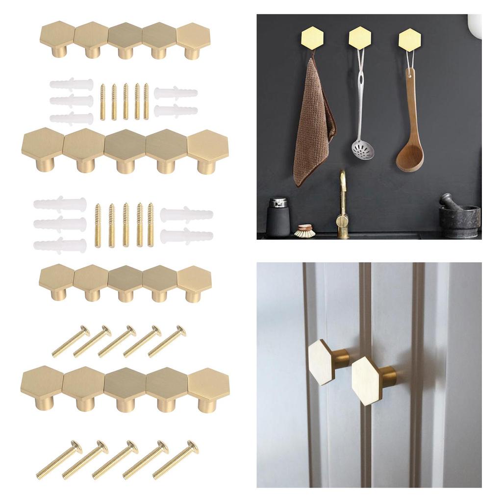 5 Piece Nordic Style Hexagon Brass Cabinet Knobs Cupboard Handle Polished Door Handles Pulls