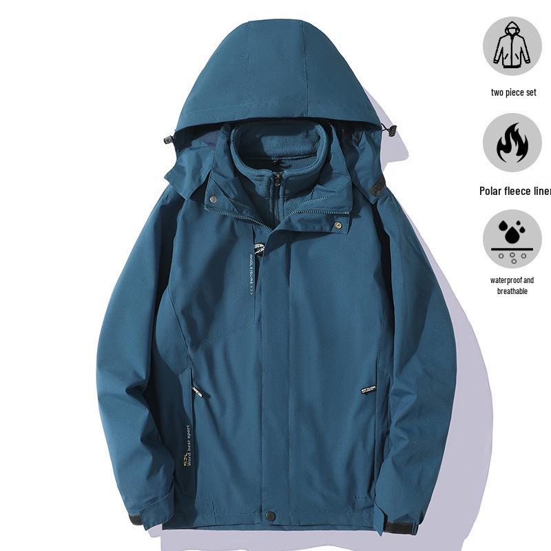 Couples' 3-in-1 Fleece-Lined, Windproof, Short-Sleeve Waterproof Jacket for Autumn/Winter Hiking & Workwear