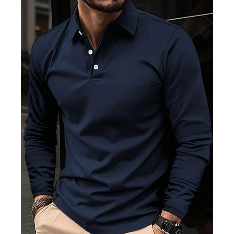 Purely Button-down Polo Shirt European and American Men's Daily Casual Lapel Long-sleeved Polo Jersey