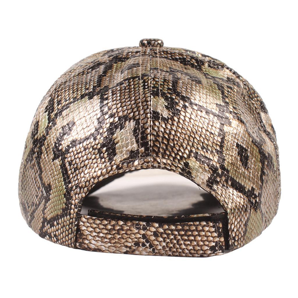 Women Men Artificial Leather Baseball Cap Outdoor Unisex Hip Hop Hat Adjustable Snakeskin Print Brim Hats