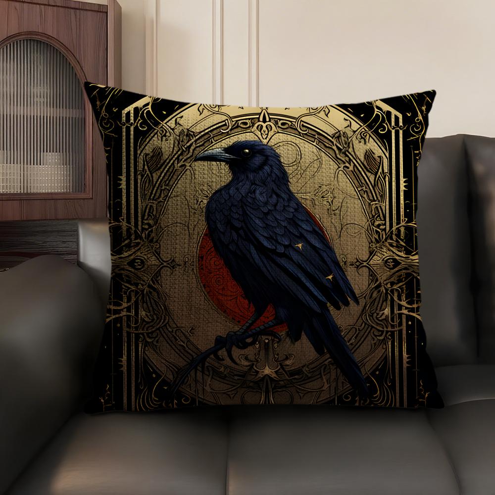 Federa per Cuscino Corvo Nero Vintage Lino Naturale Tessuto Biologico Stampa Double-Sided Divano Arredamento per la Casa Federa per Cuscino Regalo