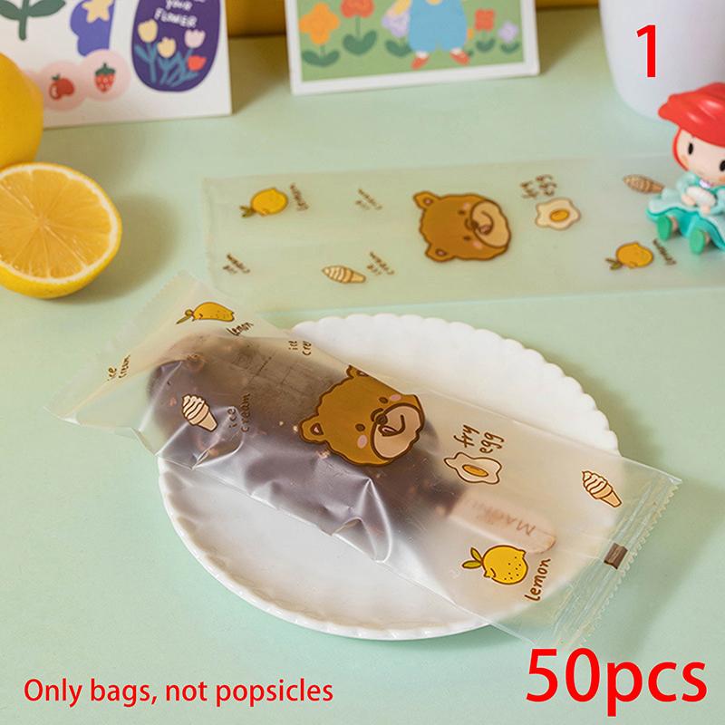 50Pcs/Set Cartoon Food Grade Ice Pop Bags Disposable Plastic Popsicle Bags Freeze Treat Storage Transparent Ice Popsicle Mold Ba