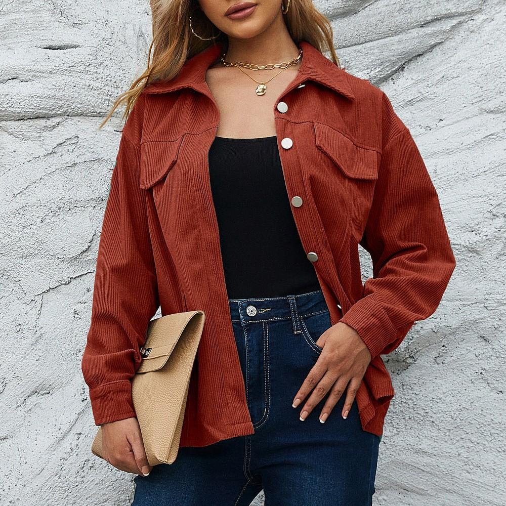 Women's Fashion Button-Down Casual Plaid Long Sleeve Jacket Top