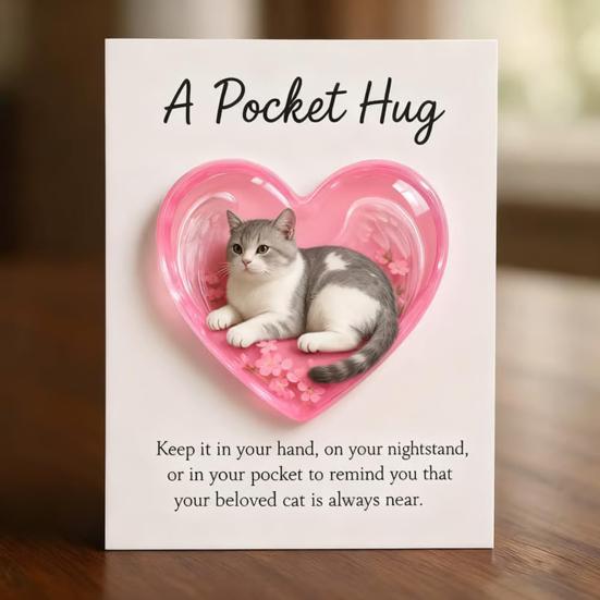 Cat Memorial Pocket Hug with Inspirational Card Emotional Support Love Heart Shaped Cat Pocket Token Decoration Cat Owners Keepsake Gift