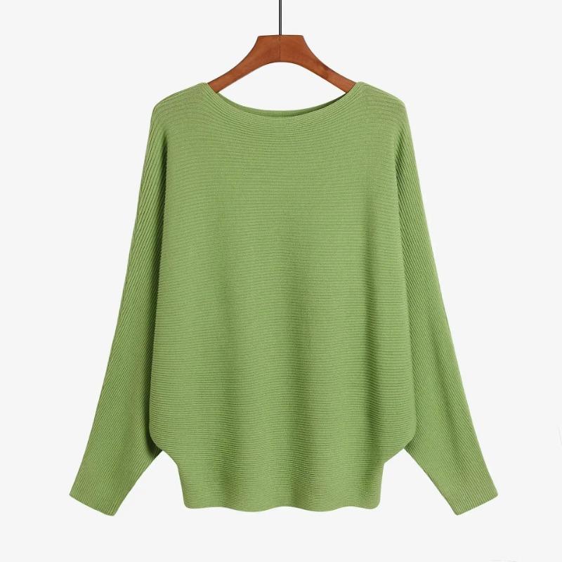 Autumn Batwing Long Sleeve Knitted Sweater Casual Slash Neck Solid Warm Pullover Fashion 18 Colors Loose Jumpers Tops