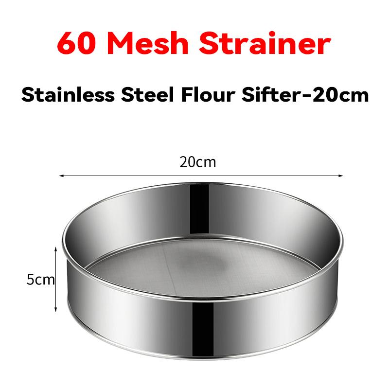 

BOLTIFY 60 Mesh Kitchen Ultrafine Mesh Flour Sifter Professional Round Sieve Stainless Steel Sugar Sieve Cake Baking Strainer 60 mesh