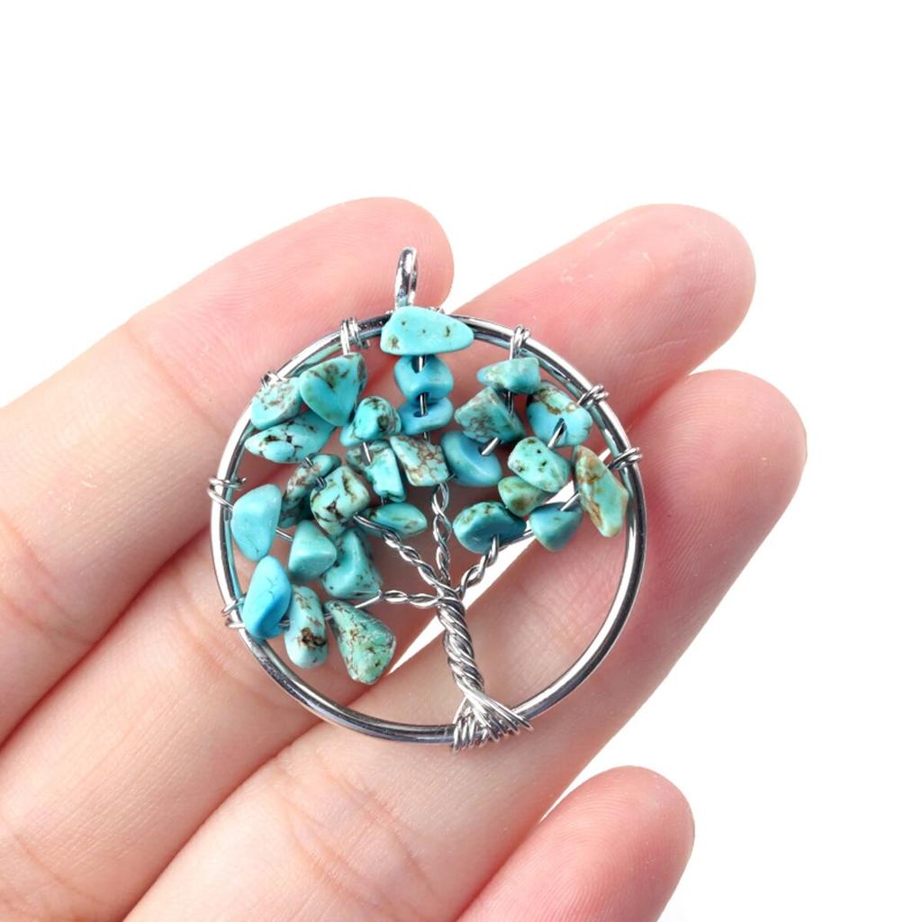 1Pcs Tree Of Life Pendant Natural Stone Winding Gravel Pendant For Jewelry Making DIY Necklace Accessory Size 30x30mm