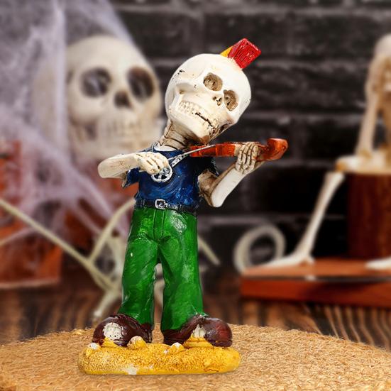 Rock Skeleton Figurine Skeleton Band Saxophonist Decoration Skeleton Guitarist Singer Statue Halloween Desktop Ornament for Mantel Shelf