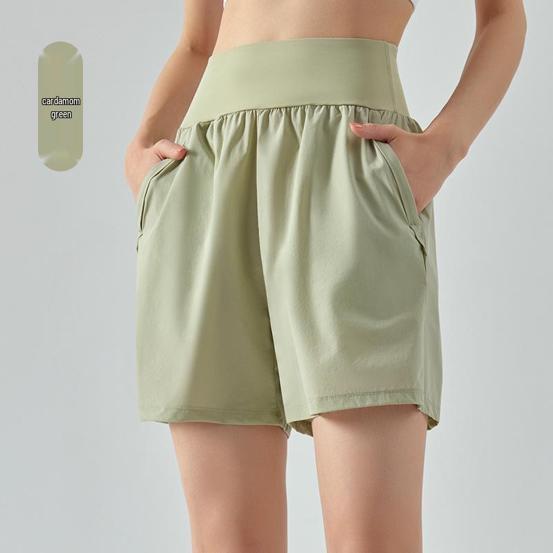 

Женские шорты для йоги и бега с высокой талией и карманами - Свободный крой, Контроль живота, Длина до середины бедра M