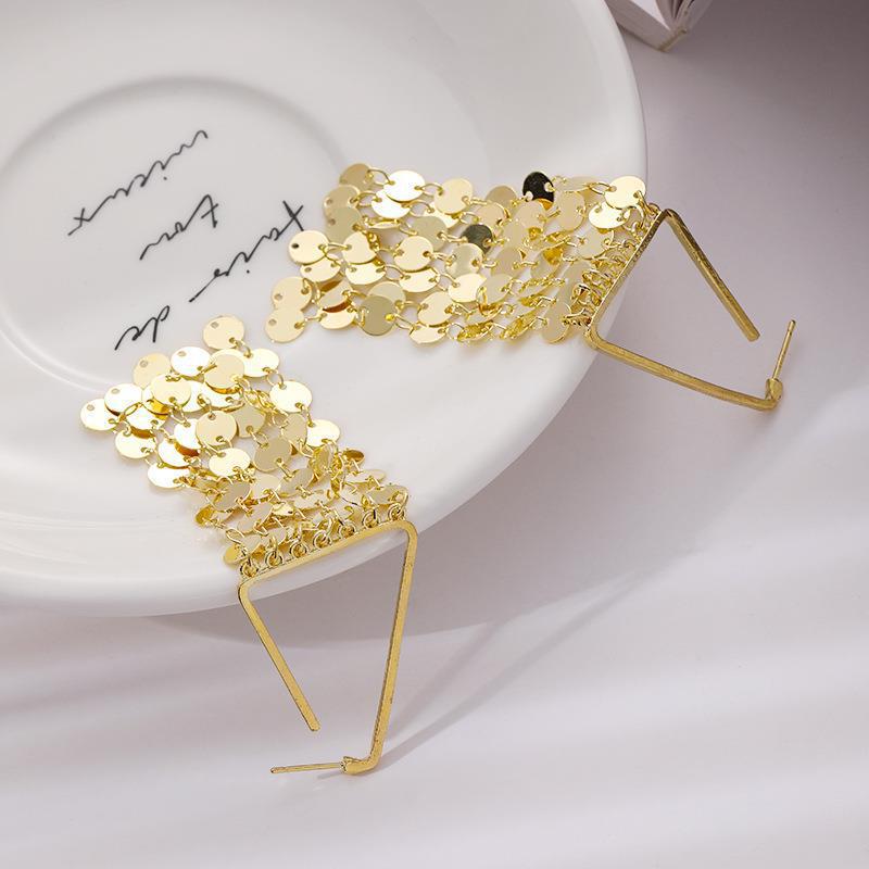 Exaggerated Metal Fashion Sequined Fringed Earrings Women'S Light Luxury Fashion Niche High-End Stud Earrings Trendy Earrings