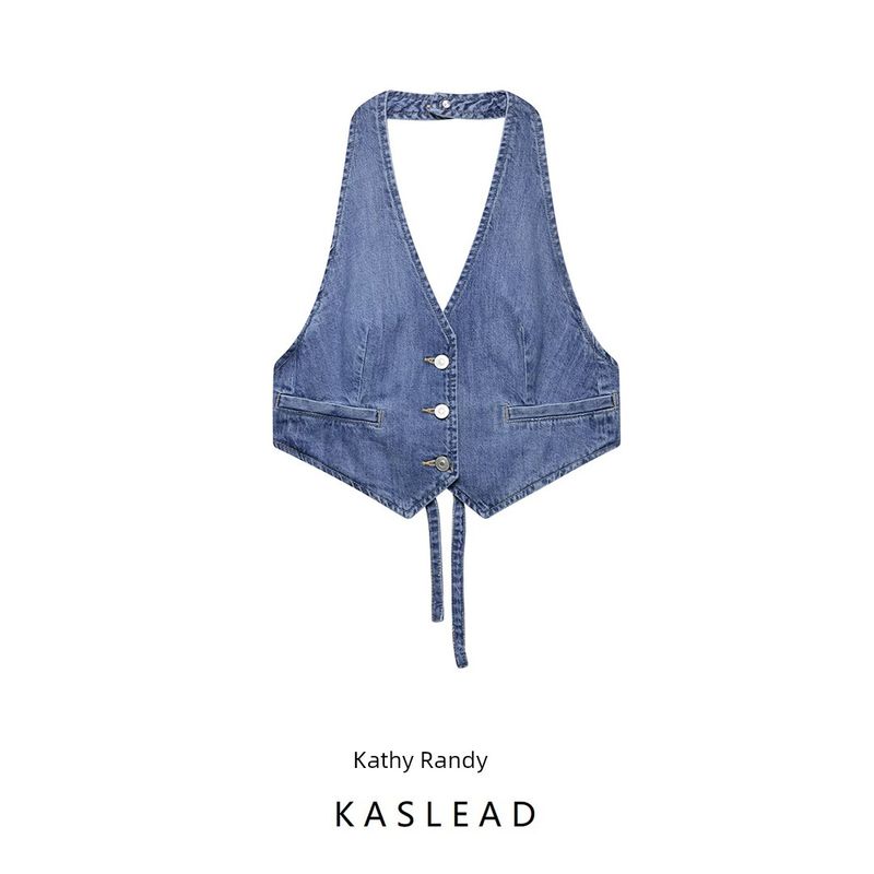 Kaslead New Arrival Women's Clothing Fashion Style Fashion All-Match Denim Open Back Tops 8197065 400