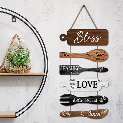 Bless The Food Before Us Farmhouse Wall Decor Collage Wall Art Wooden Rustic 6Pcs Roped Sign Large Wall Hanging Sign