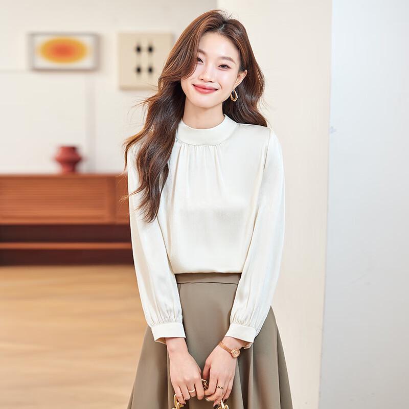 Teluoman Women s Minimalist Round Neck Long Sleeve Blouse L