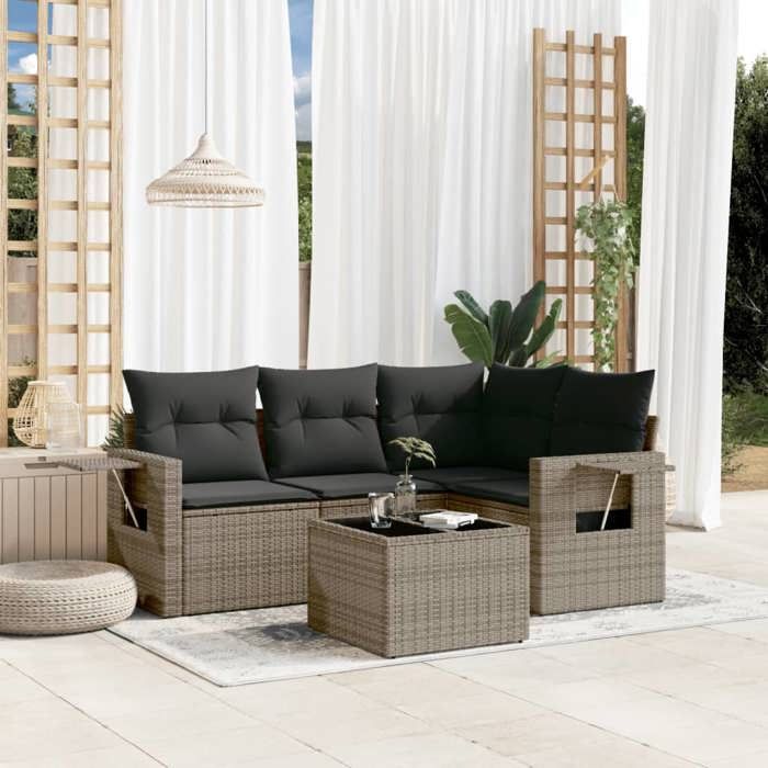 VidaXL Salon de Jardin avec Coussins 5 pcs, Canapés de Terrasse, Ensemble de Meubles de Patio, Mobilier d'Extérieur, Gris 3220119