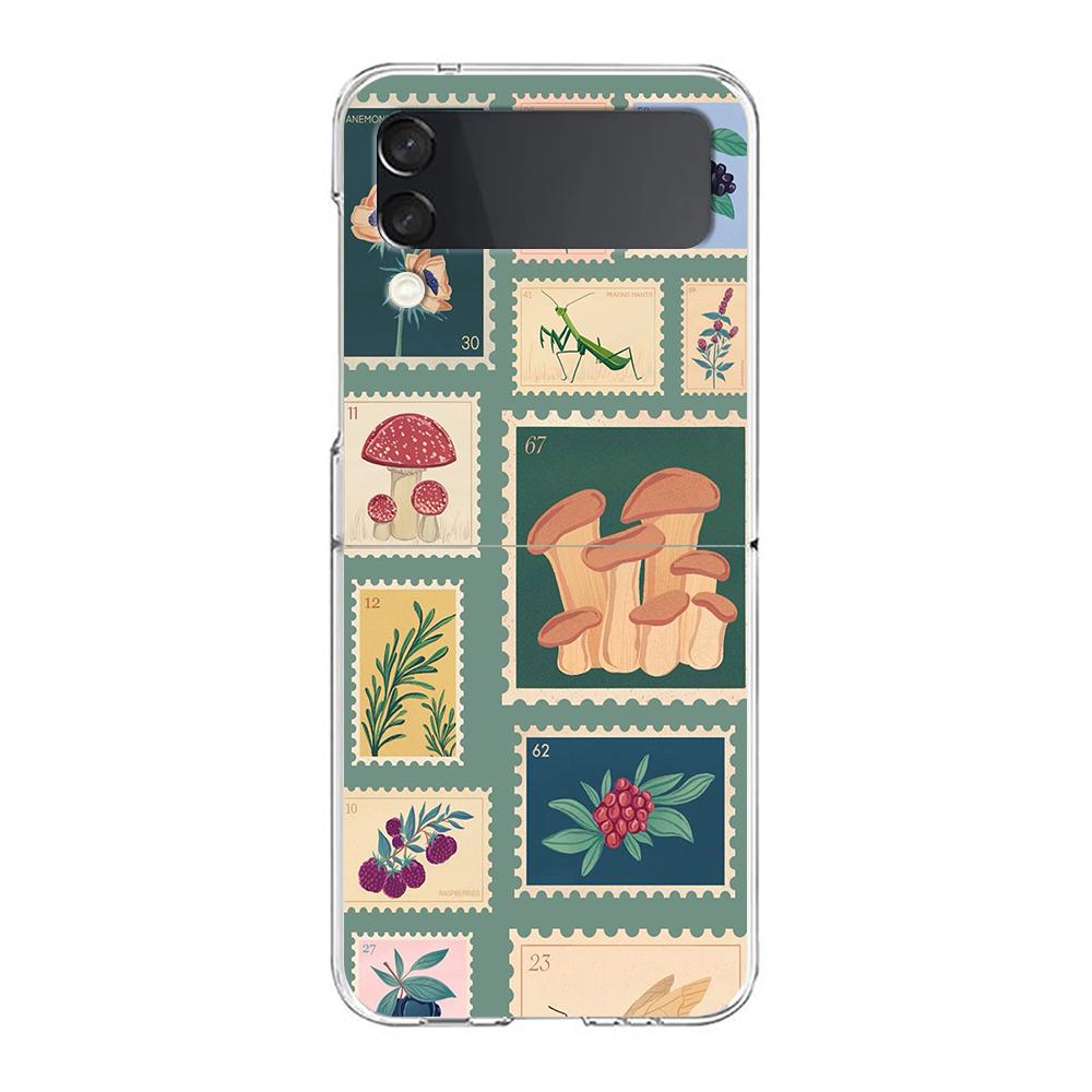 Transparent Phone Case For Samsung Galaxy Z Flip 3 4 5 6 7 Hard Folding PC Z Flip3 Flip4 Cover Vintage Stamp Puzzle
