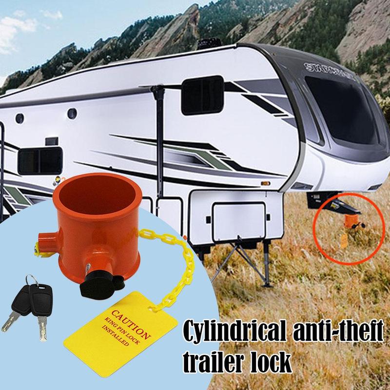 Orange 5th Wheel Security Lock with 2 Keys Versatile King Pin Lock for Truck Hitch Protection Fifth Wheel Hitch Lock A