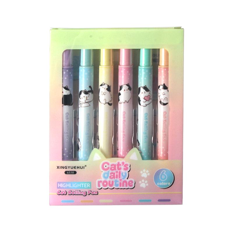 

6-Color Double-Ended Cat Paw Fluorescent Marker for Kids