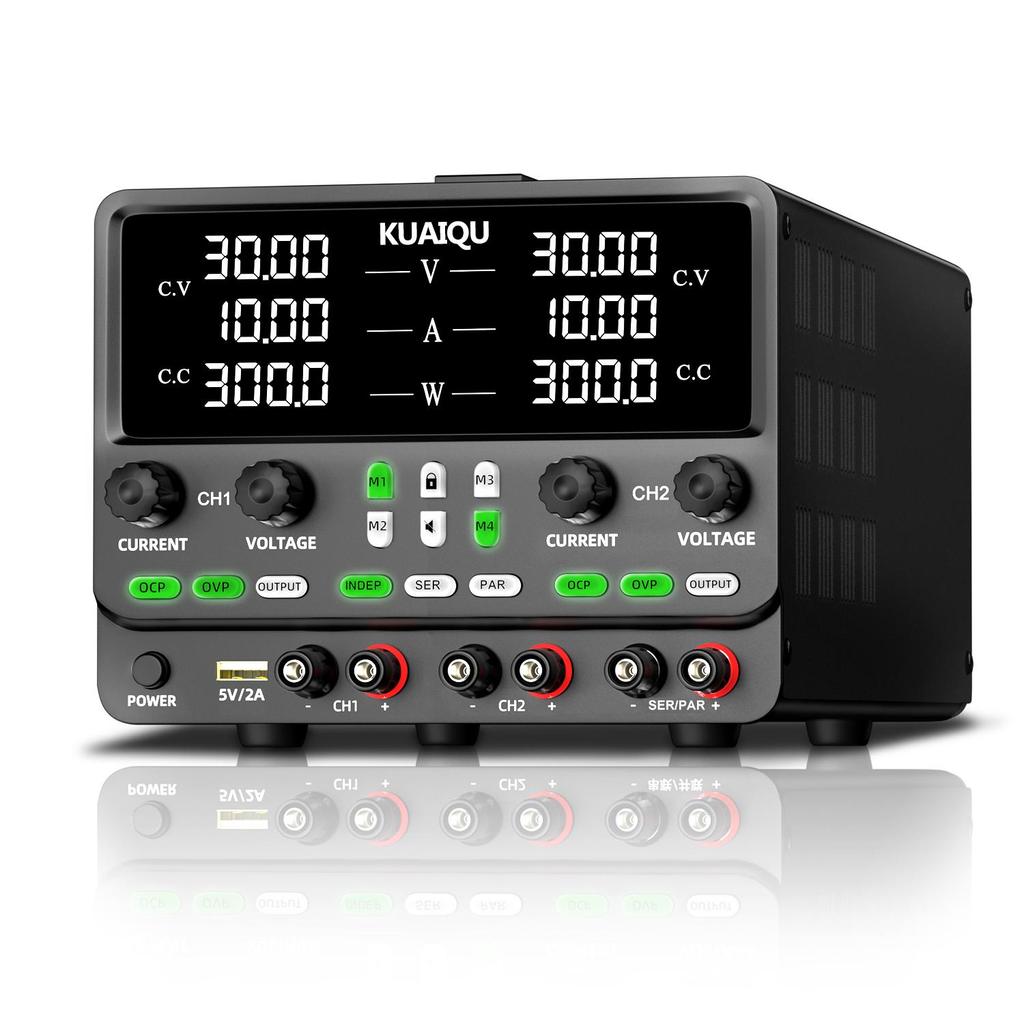 Dual Channel Power Supplies KUAIQU 30V 10A 4 in 1 Indep series parallel OCP & OVP Data storage Panel lock, output switch, encoder knob SPPS3010-2KD