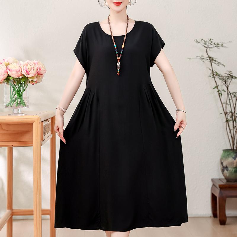 Elegantní dámské letní šaty velké velikosti Vintage oblečení Jednobarevné Krátký rukáv Volné Dlouhé šaty