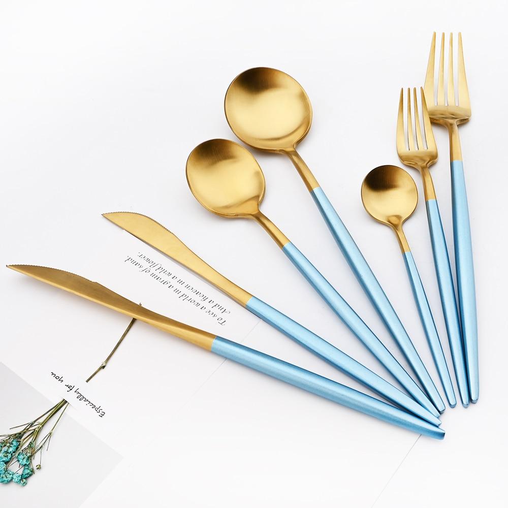 11 Pcs Black Gold Stainless Steel Tableware Cutlery Set 304 Spoon Knife Fork Flatware Set Silverware Kitchen Home Dinnerware Set