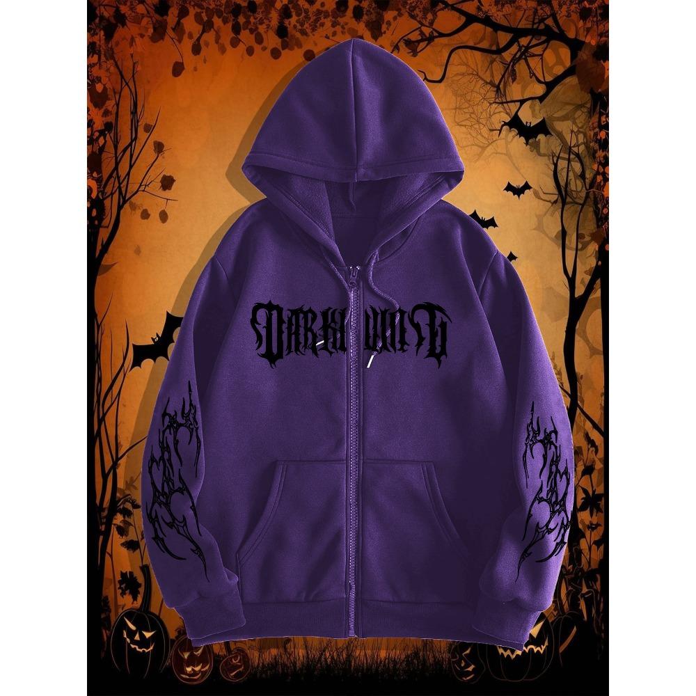 Men's Gothic Dark Printed Zipper Hoodie, a Fashionable Street Style Zipper Hoodie Suitable for Casual Occasions