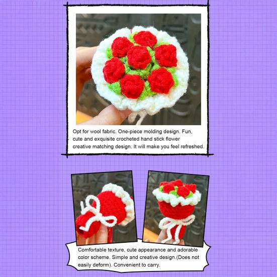 Portable Keychain Hand-Crocheted Wool Rose Petal Mini Bouquet Decoration Keychain Pendant Bags Backpacks Accessory