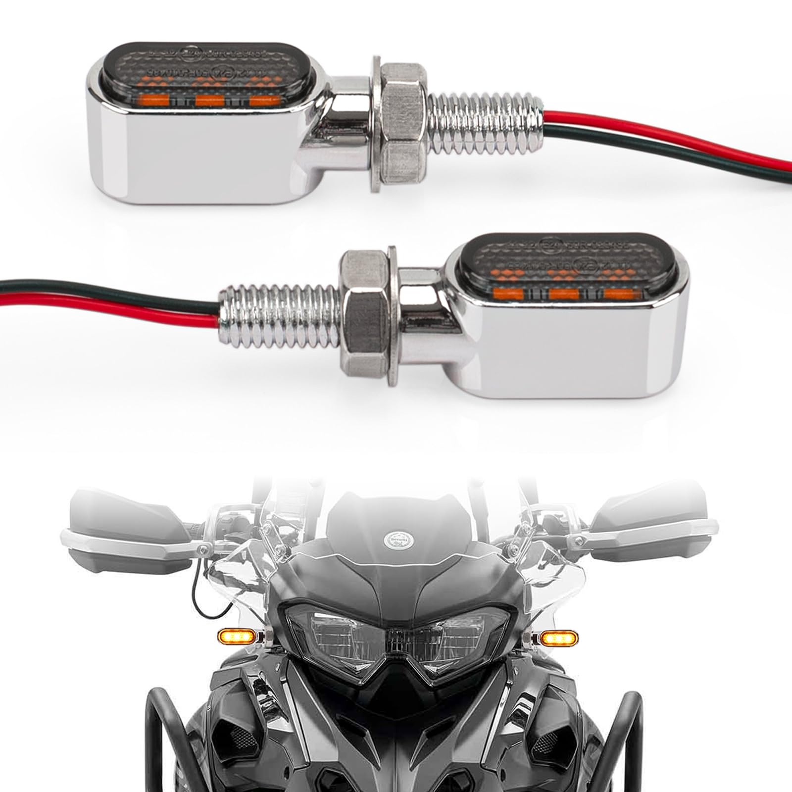 

RACEAST Motorcycle Turn Signal, LED, Universal, Ultra Small, 12 V, Ultra Bright, High Visibility, серебряный