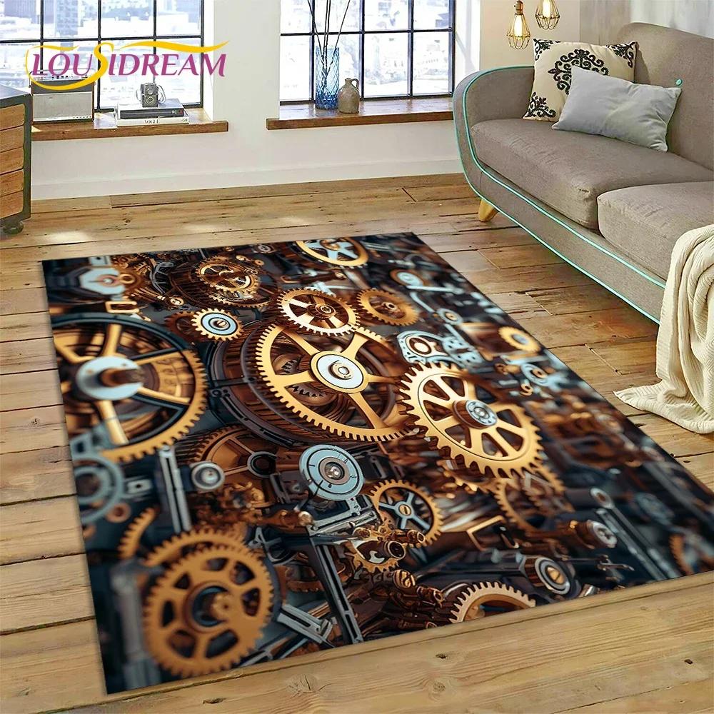 3D mechanické ozubené kola Gears Steampunk Koberec Koberec do obývacího pokoje Ložnice Dekor, podlahová rohož Protiskluzová dekorace na pohovku Rohožka Dárky