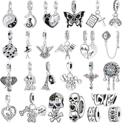 New Original Copper Black White Charms Skull Cat'S Paw Heart Beads Pendants Fit Bracelet Necklace Diy Jewelry Gift