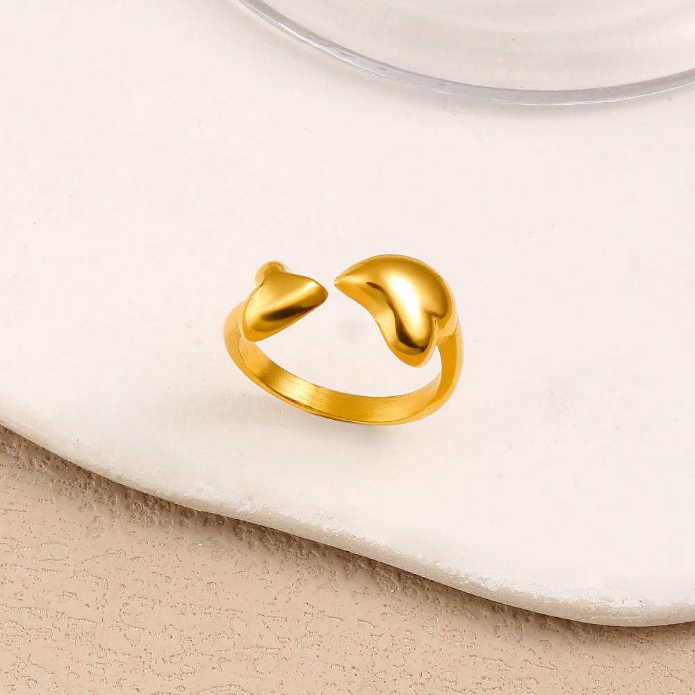 18K Gold Titanium Double Love Heart Ring - Fashionable Openable Design золотой