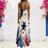 Women Plus Size Off Shoulder V Neck Strappy Sleeveless Star Printed A Line Long Dress