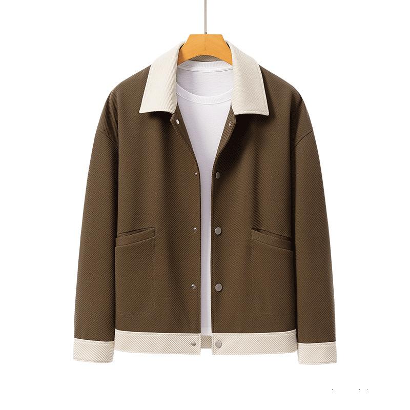 Spring and Autumn Twill Splicing Jacket Lapel Design Sense Loose Casual Jacket Top Trend High Sense