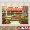 2D Cartoon Supermarket Backdrop Fruit Veggie Shop Photo Booth Background