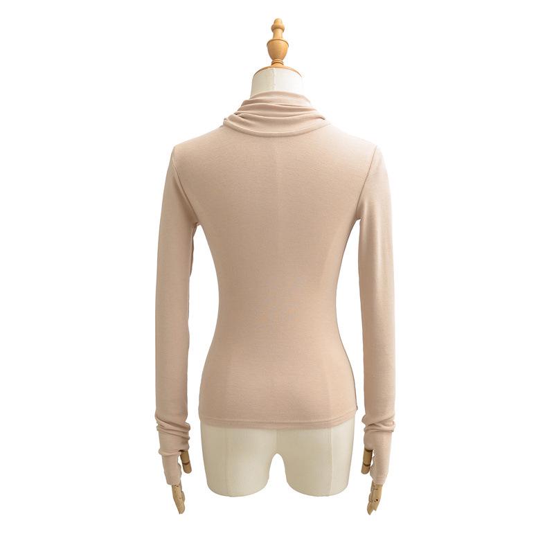 2026 Spring Korean Style Elegant Lace-up Faux Cashmere Long Sleeve Women's Top with Scarf