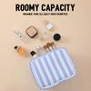 Stripe Ruffle Makeup Bag,Large Travel Cute Cosmetic Bag for Women Girls,Toiletry Bag Make Up Organizer 10.8 X 4.5 X 8 Inch (Blue Stripe)