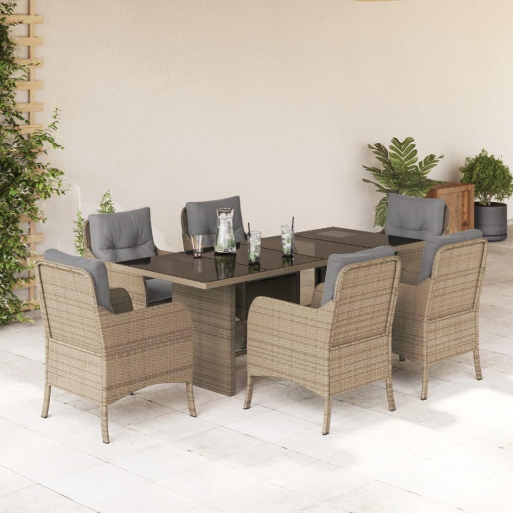 Vidaxl 7-Cz. Set di Mobili da Giardino con Cuscini, Beige, Polyrattan