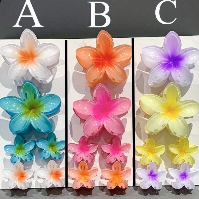 Gradient Plumeria Claw Clip Set: 18-Piece Floral Hair Accessories