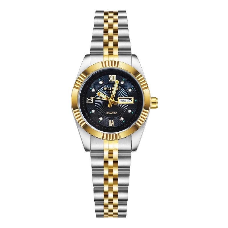 Top Brand Fashion Temperament Men's Watch Luminous Double Calendar Solid Steel Band Quartz Watch Couples Watch