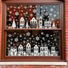 Christmas Window Decals 4Pcs Static Clings, White Town House Snowflake Glass Stickers, Line Drawing Film Reusable Xmas Holiday Decor for Home
