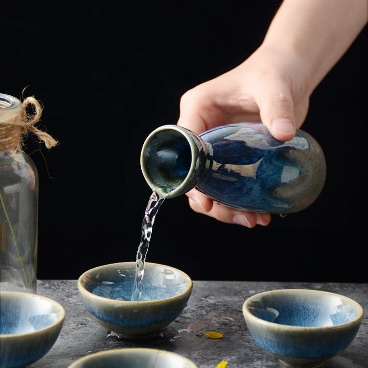 Japonské barové sady Keramická 1 konvička 4 šálky Vinné sady Vintage hrnek na likér Separátor Kuchyňské Baijiu Čaj Kávový šálek Stolní nádobí Dárky