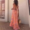 European & American Summer 2023 Women's Printed Spaghetti Strap Long Dress with Big Hem