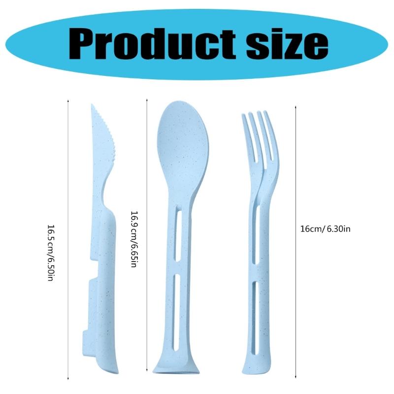 3-teiliges Reise-Tragbares Besteckset Weizenstroh Messer Gabel Löffel Studentisches Essgeschirr Küchengeschirr Tischgeschirr Einfach zu Benutzen